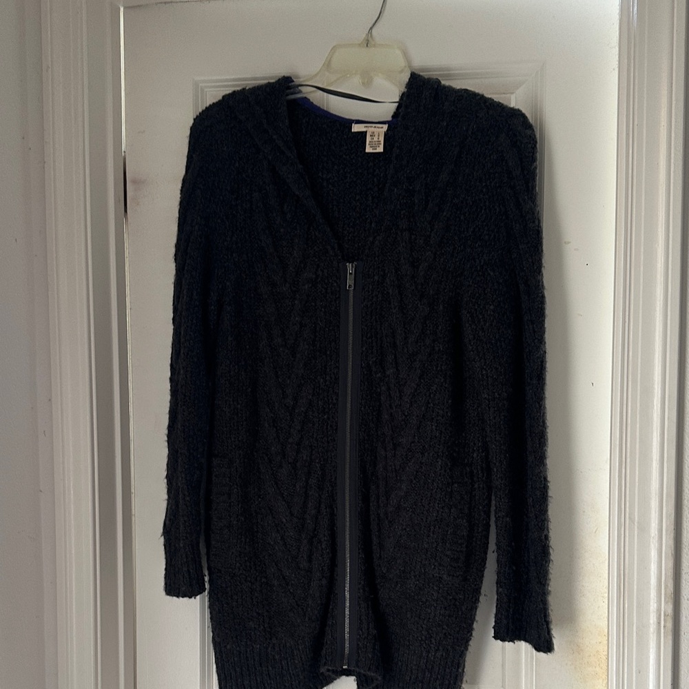DKNY Black Hooded Cardigan Sweater